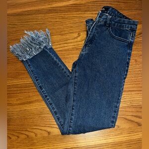 Missguided Dark Blue Frayed Hem Ankle Jeans